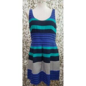 Ann Taylor LOFT Dress Womens Size 6 Striped Blue Green Sleeveless Mini Lined